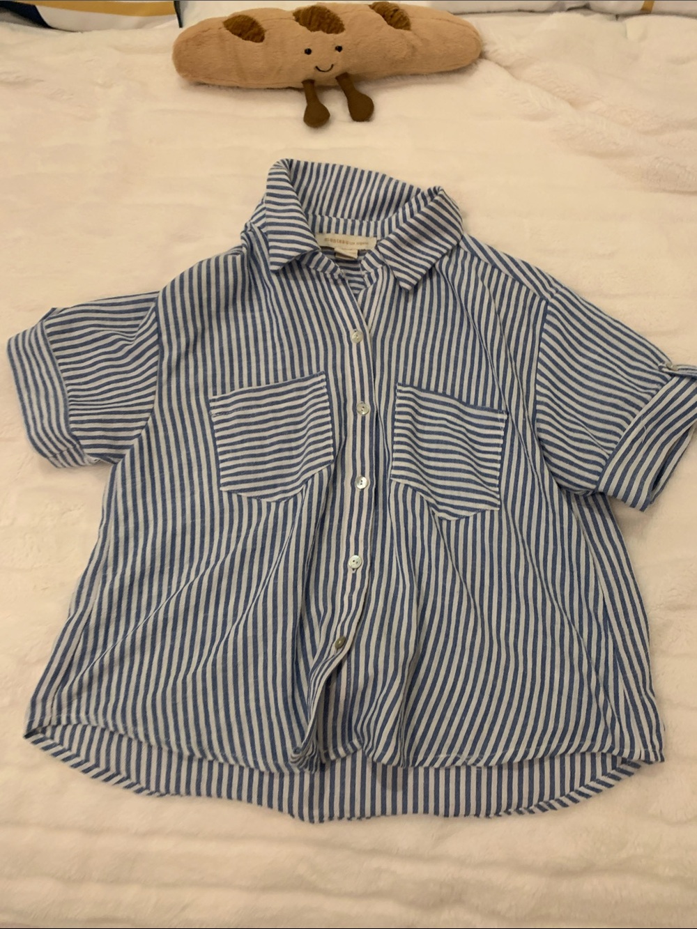 Monteau Blue & White Striped Short-Sleeve Button-Down Shirt